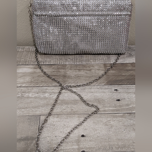 Rhinestone Silver Small Bag with Optional Cross Body Chain - Picture 4 of 7